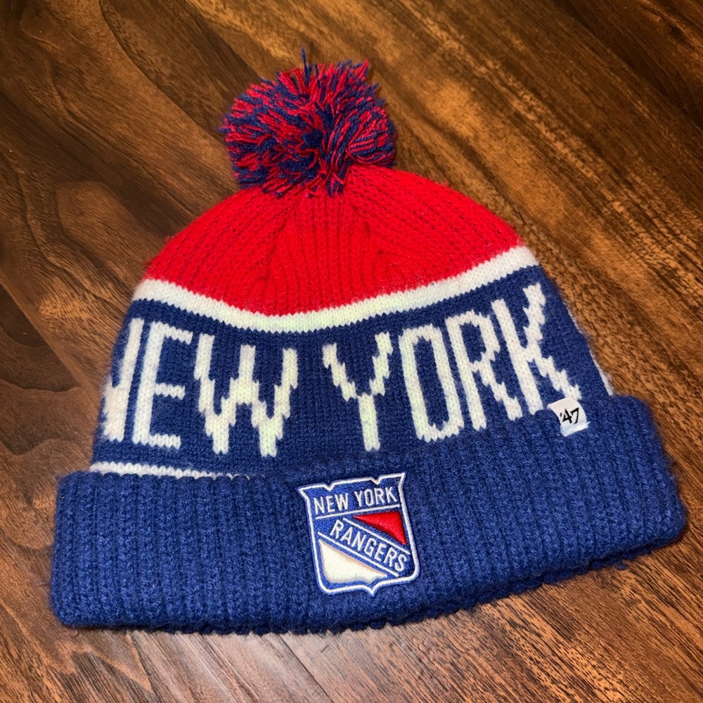 47 Brand New York Rangers Blue and Red Knit Beanie